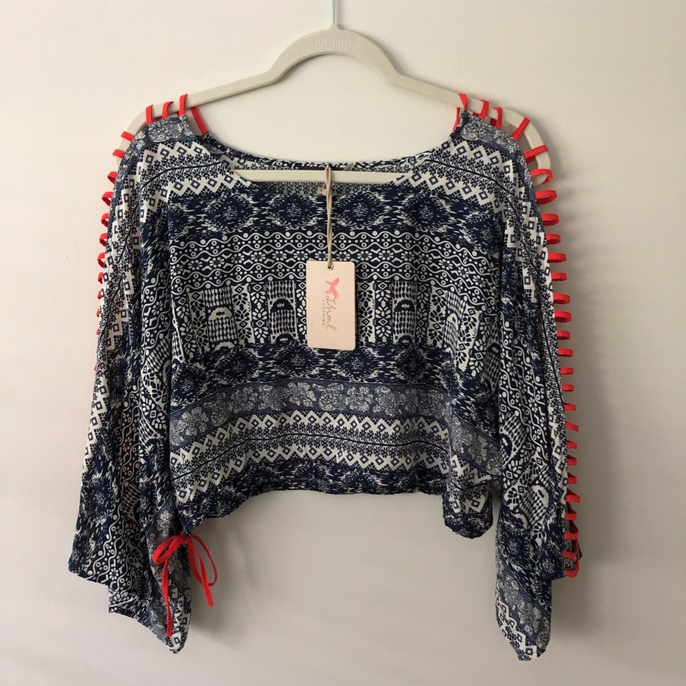 THML Navy and Red Patterned Crop Top